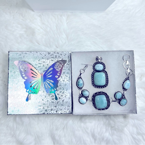 Larimar Pendant & Bracelet 925 Gemstone Set - Picture 7 of 8